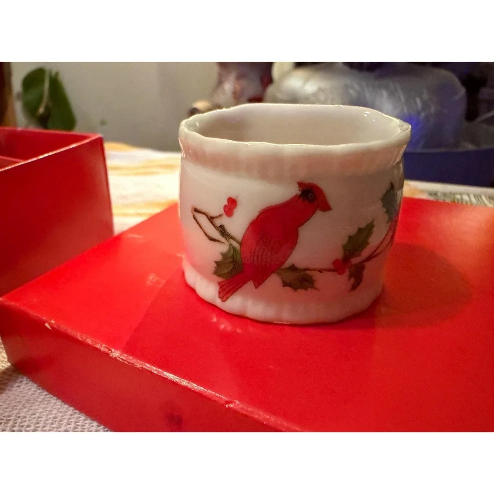 VTG Lefton Cardinal Napkin Holders Set 6 Mint Original Box #03041 Japan Ceramic